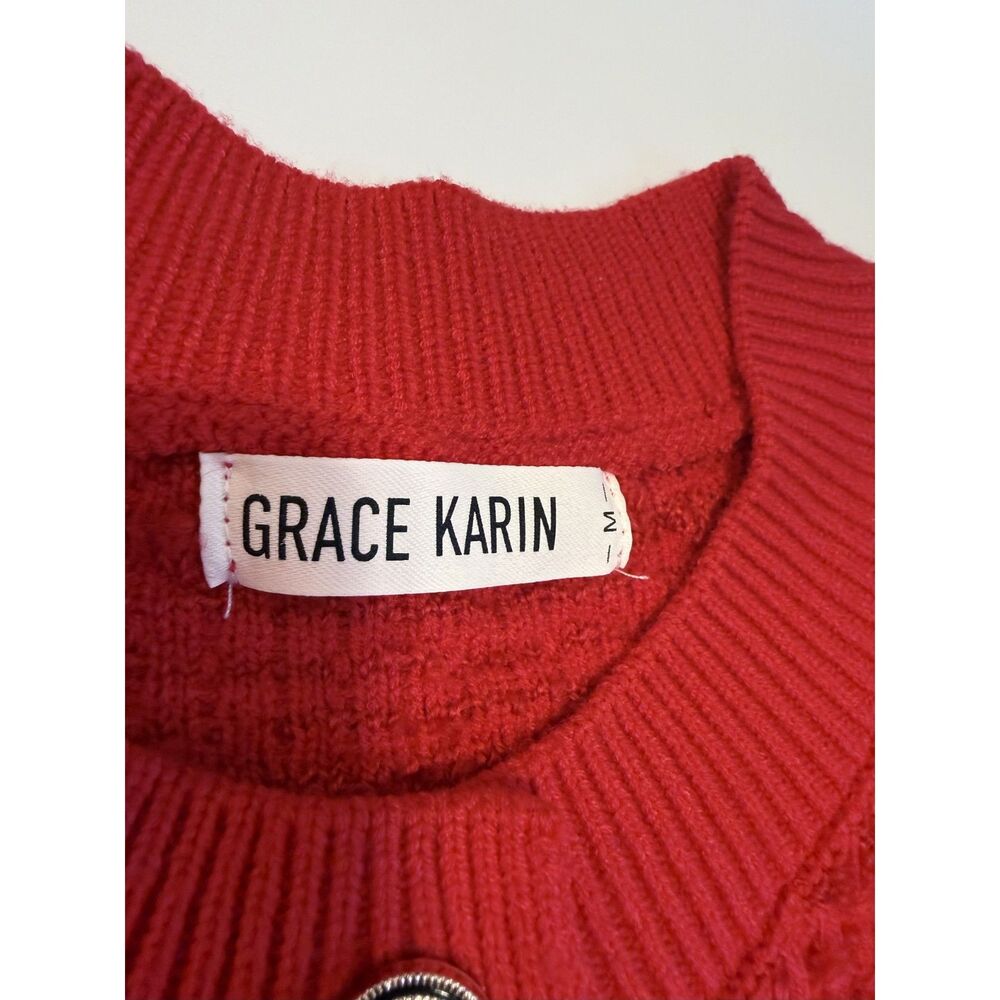Grace Karin Red Textured Pearl Button Cardigan Coquette Glam M - Picture 5 of 7